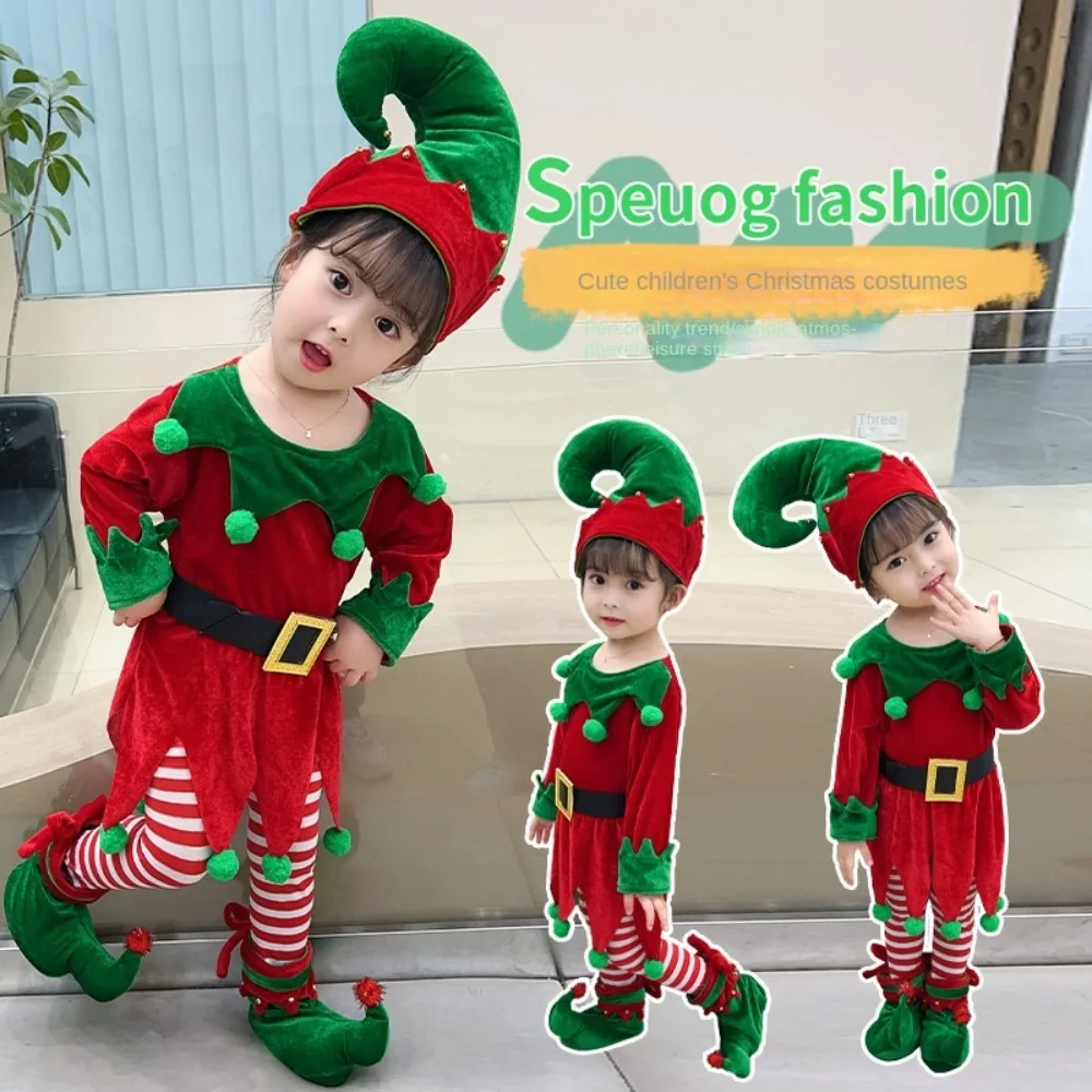 

Hot Sale Kid Adult Christmas Elf Costume Christmas Dress Up Green Elf Cosplay Clothing Parent-child Attire New Year