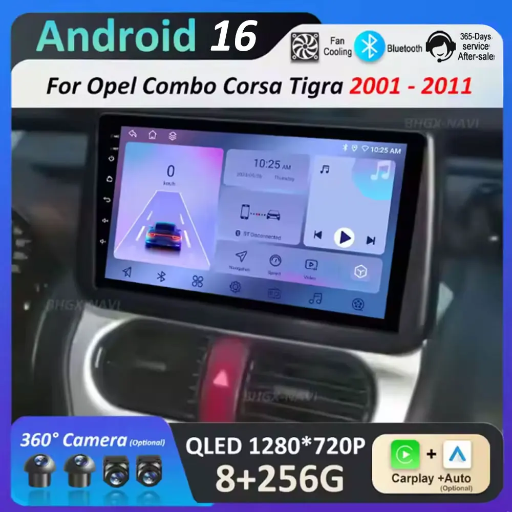 Reproductor Multimedia para Automóvil con Pantalla Táctil 4G y Pantalla Dividida, Android 16, GPS, Carplay Inalámbrico para Opel Combo Corsa Tigra 2001-2011