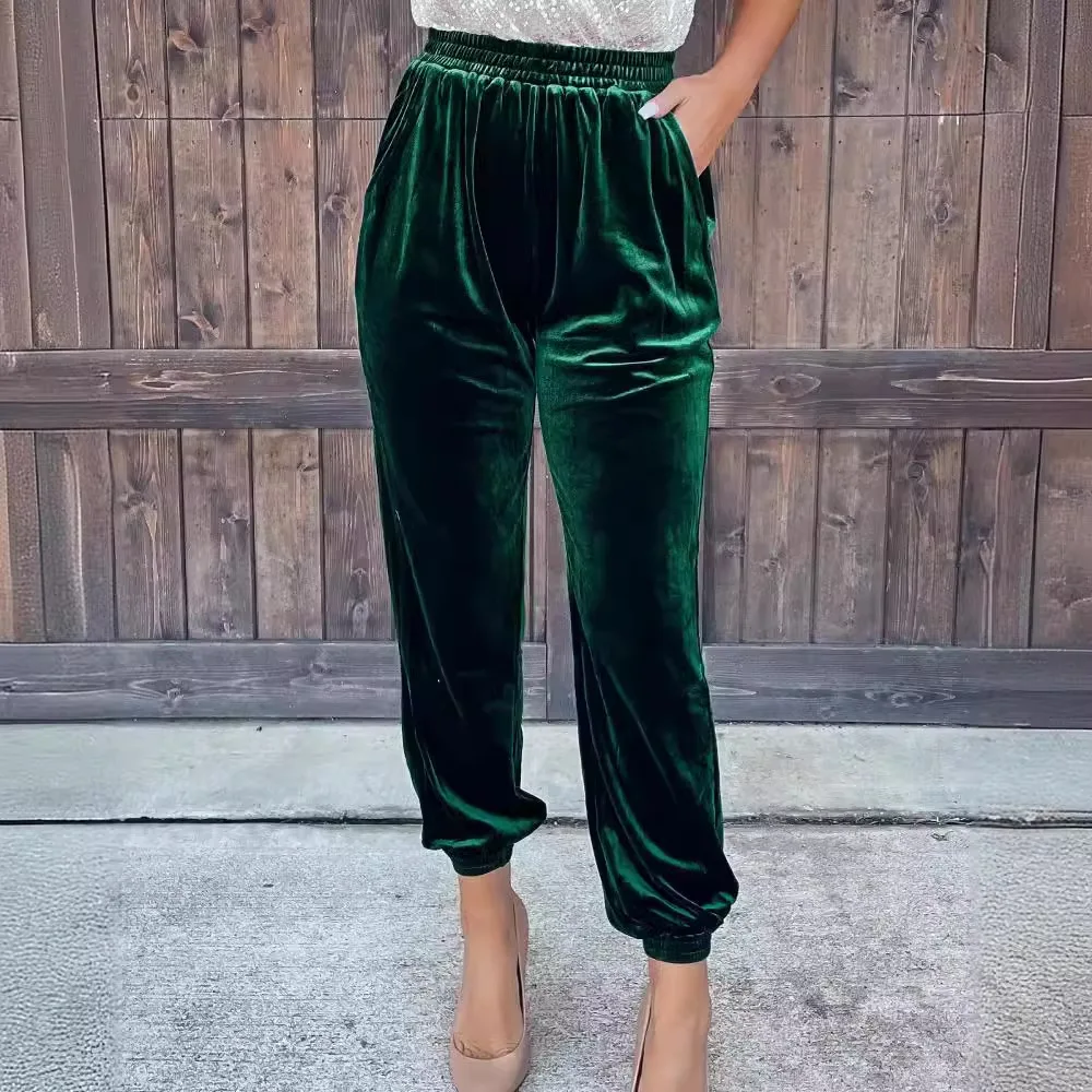 Woman Clothes Pants New 2025 Autumn And Winter Women's Gold Velvet Trousers Straight Leg Pants Elastic Waist Casual Cheap Pants