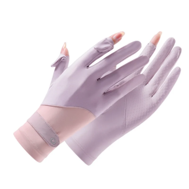 Summer Gloves For Women Cycling Anti UV Spring Ice Silk Two Finger Touchscreen Driving Non-slip Ice Silk Riding Fishing Gloves