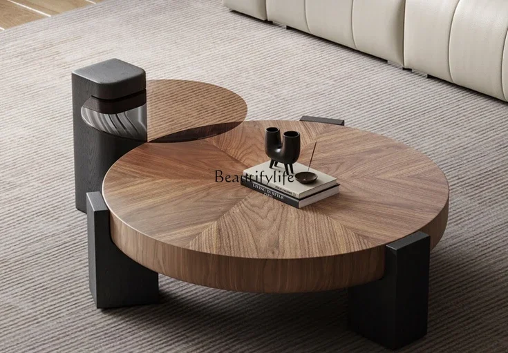 

Medieval style round coffee table living room household small apartment Italian minimalist walnut coffee table side table