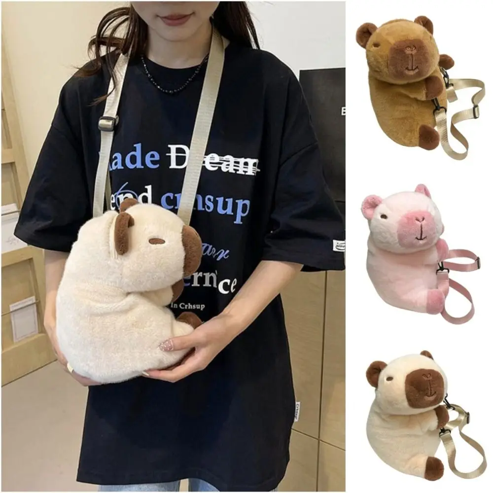 

PP Cotton Capybara Plush Backpack Cartoon Animal Large Capacity Capybara Plush Shoulder Bag Fluffy Stuffed Cartoon Crossbody Bag