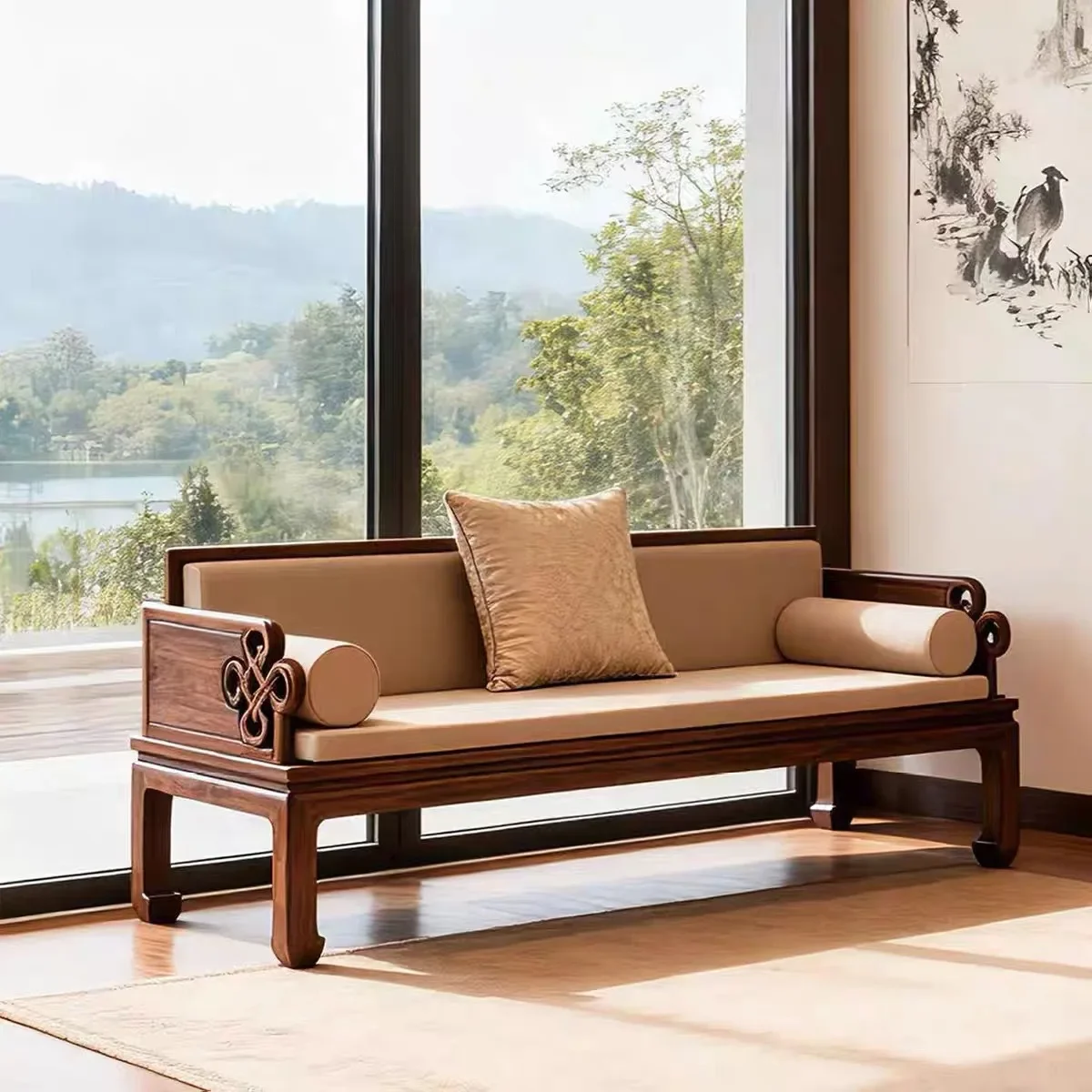 DSA New Chinese-style North American black walnut Arhat bed Song-style aesthetic solid wood sofa Living room minimalist sofa