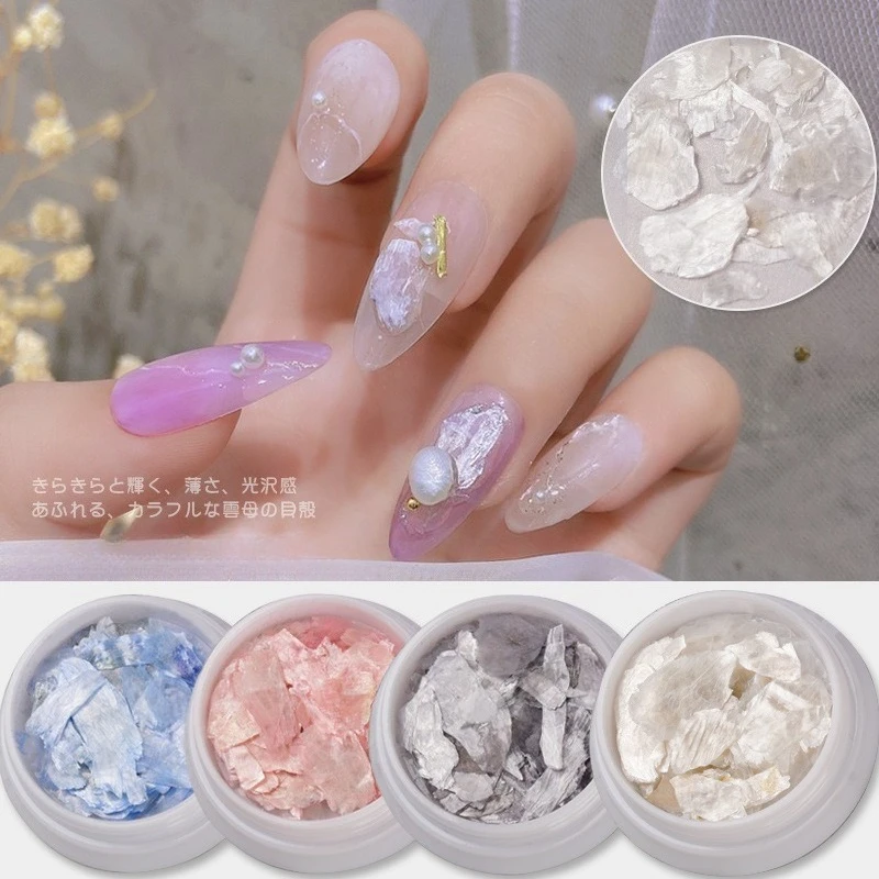 1Pcs Iridescent Large Shell Mica Silk Satin Sequins Nail Flakes DIY Manicure Press On Nails Handmade Nail Decor Accessories