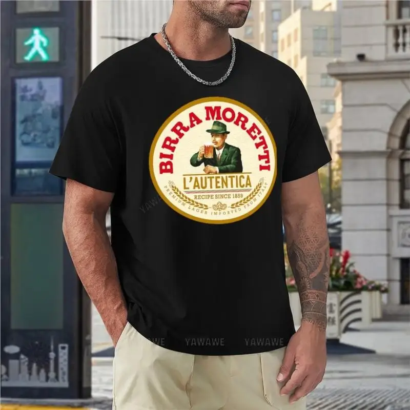 T-shirt męski bawełniany kupuje Iconics Vintages men Birras Morettis Logo t-shirt czarne t-shirty dla mężczyzn letnia koszulka dla mężczyzn