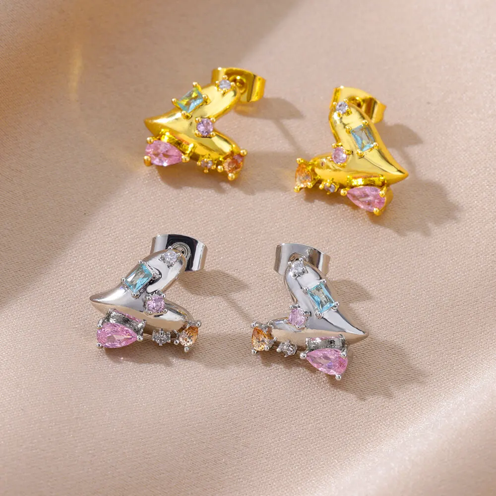 Luxury Heart Stud Earrings for Women Gold Color Piercing Stainless Steel Earrings 2024 Trend New in Couple Aesthetic Jewelry BFF