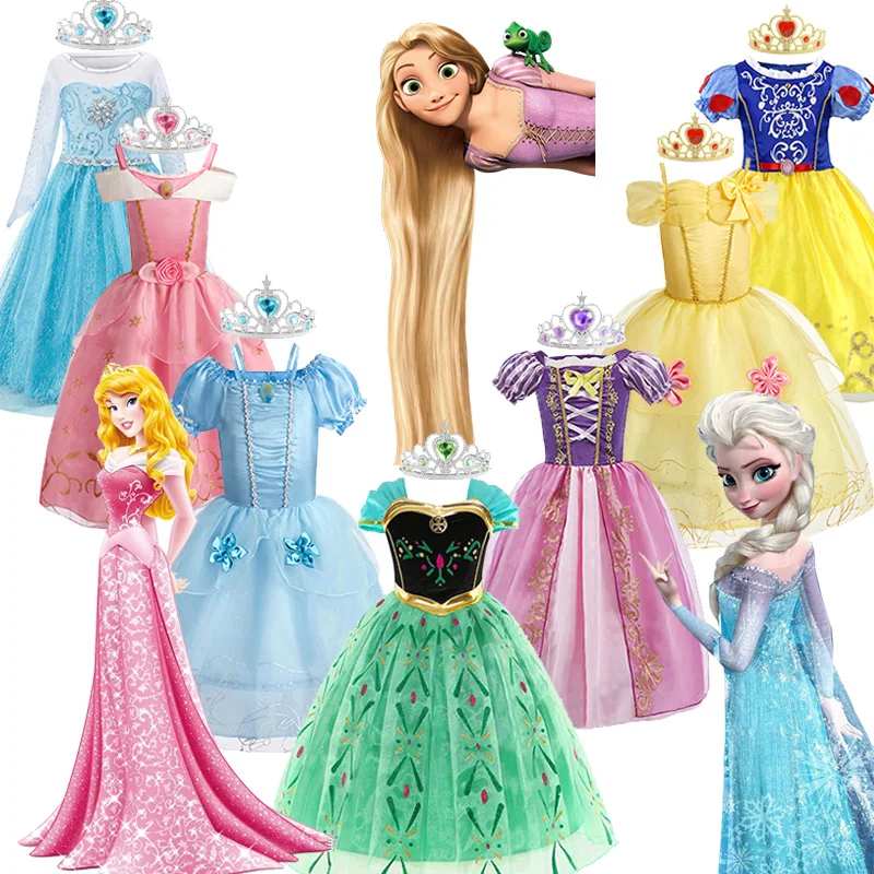 

Disney Snow White Rapunzel Princess Dress Girl Cosplay Costume Kids Halloween Aurora Birthday Party Cinderella Vestido Clothes