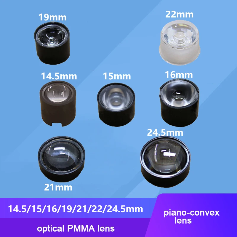 10pcs LED Lens with 14.5mm - 24.5mm Holder For 1W 3W 5W LED Diode Bead