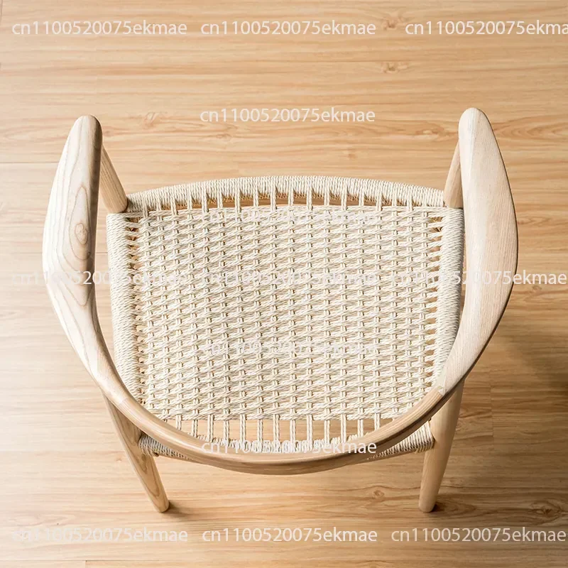 Simple Home Restaurant Solid Wood Woven Dining Chair Kennedy Braided Rope Armrest Back Book Chair