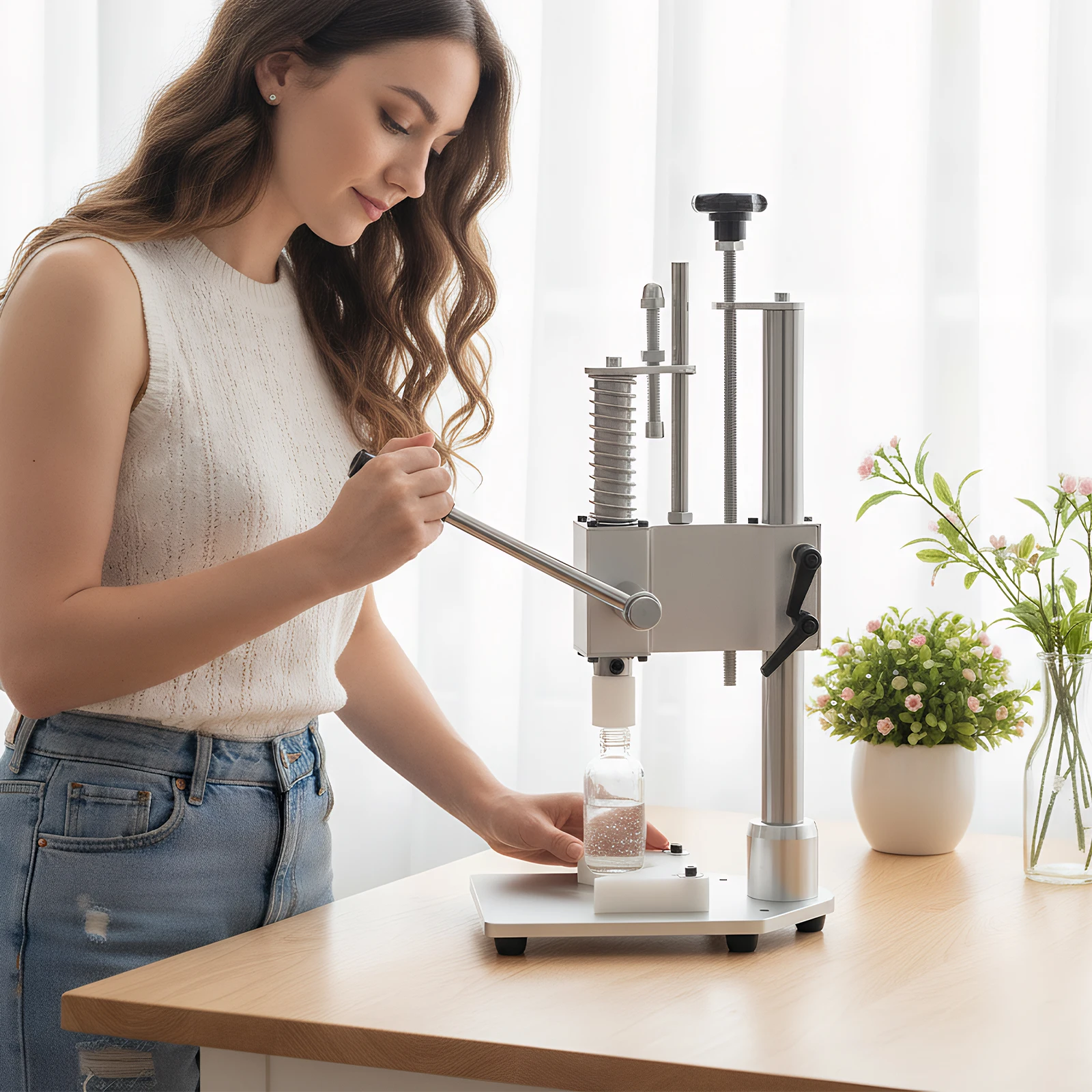 

Desktop Perfume Bottle Crimping Capping Tool Anti-Slip Handle Perfume Bottle Crimper Easy Action for 13mm To 20mm Diameter Caps