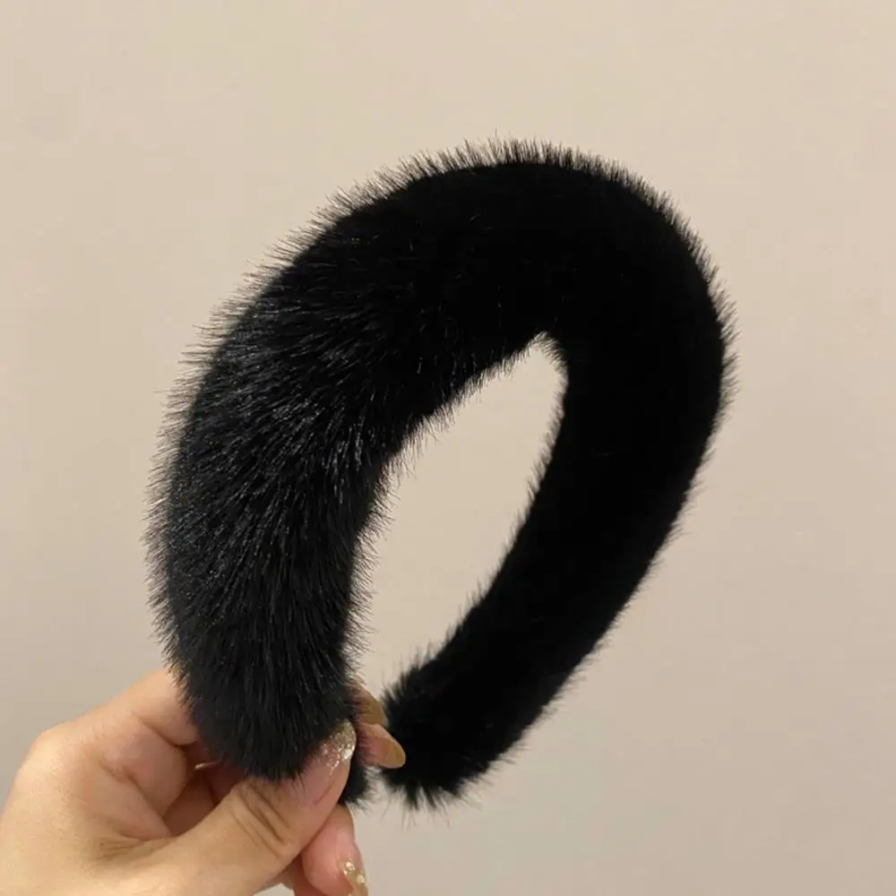 Women Faux Mink Fur Headbands Thick Plush Hair Hoop Korean Soft Wide Head Hoop Hairbands High Quality Headwear Hair Accessories