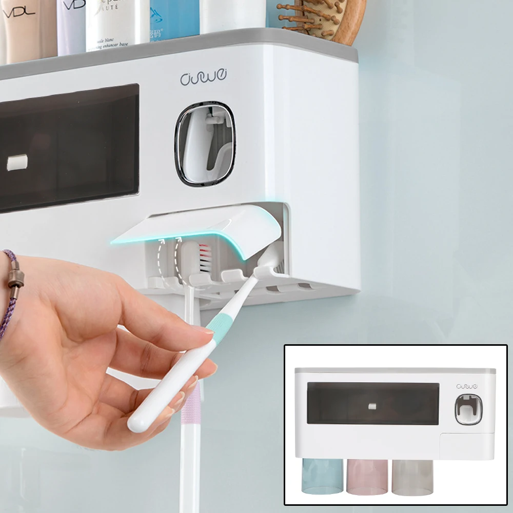 

Multifunction With Magnetic Adsorption 2/3/4 Cup Punch-Free Toothpaste Squeezer Dispenser Automatic Toothbrush Holder