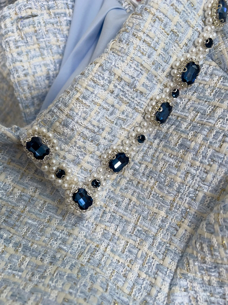 

Ранняя осень, шерстяная клетчатая юбка с завязкой на талии, синяя модная элегантная юбка трапециевидной формы на молнии с высокой талией