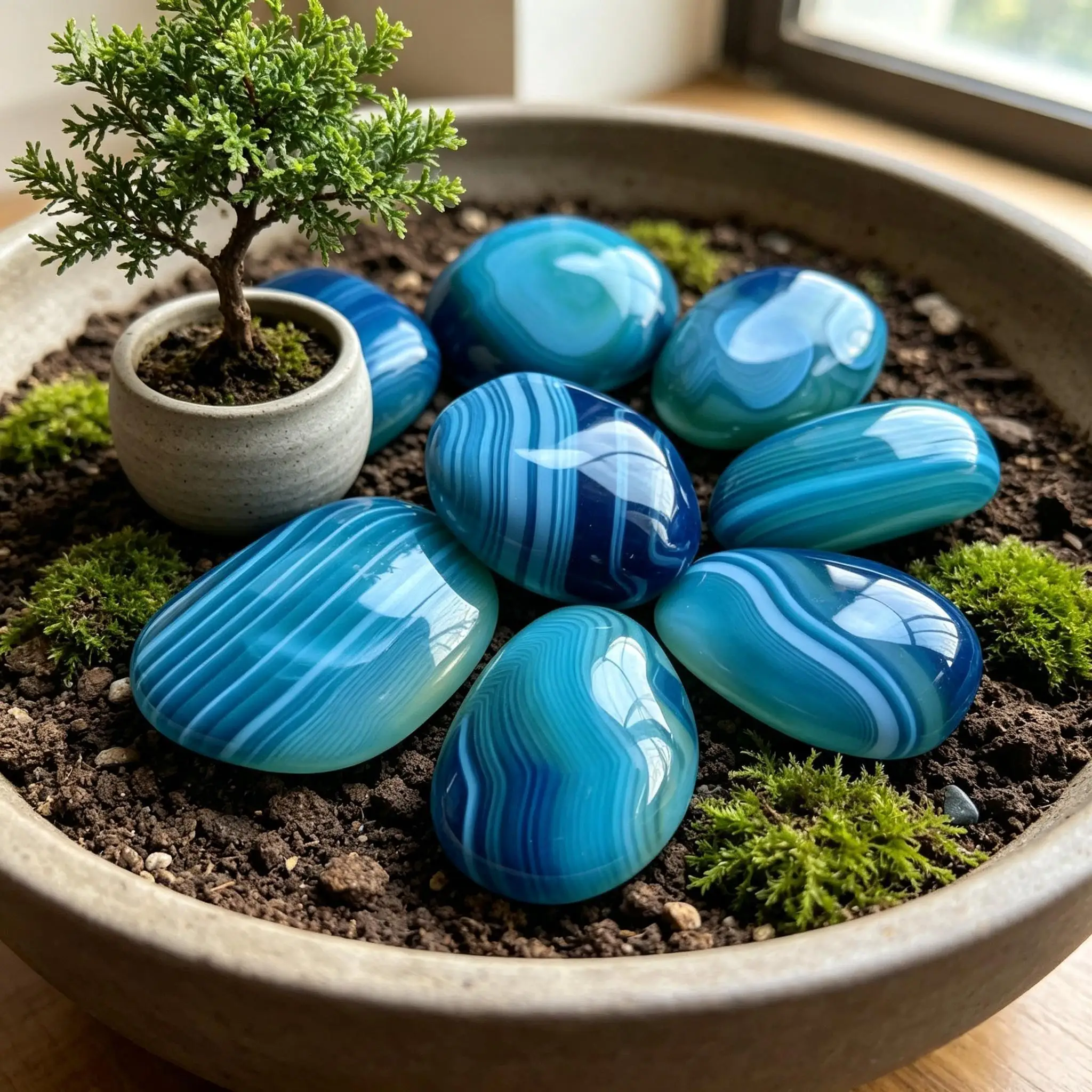 Agate Geode Pebbles Polished Crystal Mineral Specimen, Fish Tank Ornament Bonsai Potted Layout DIY Handicraft Landscape Stone