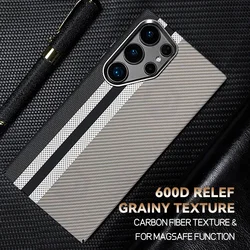 Luxury 3D Cloud Carbon Fibre Patterned Mganetic Slim Case For Samsung Galaxy S24 Ultra S23 Plus Hard Metal Len Cover For Magsafe