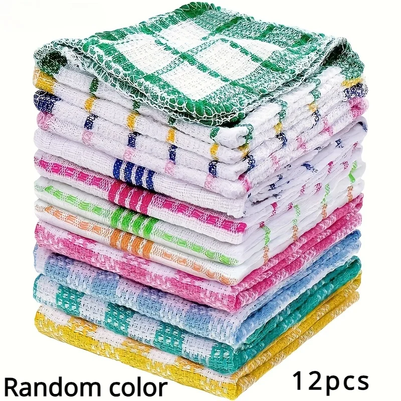 12pcs Space-Themed Absorbent Dish Towels Polyester Waffle Weave Quick Dry Kitchen Cloths for Cleaning & Drying