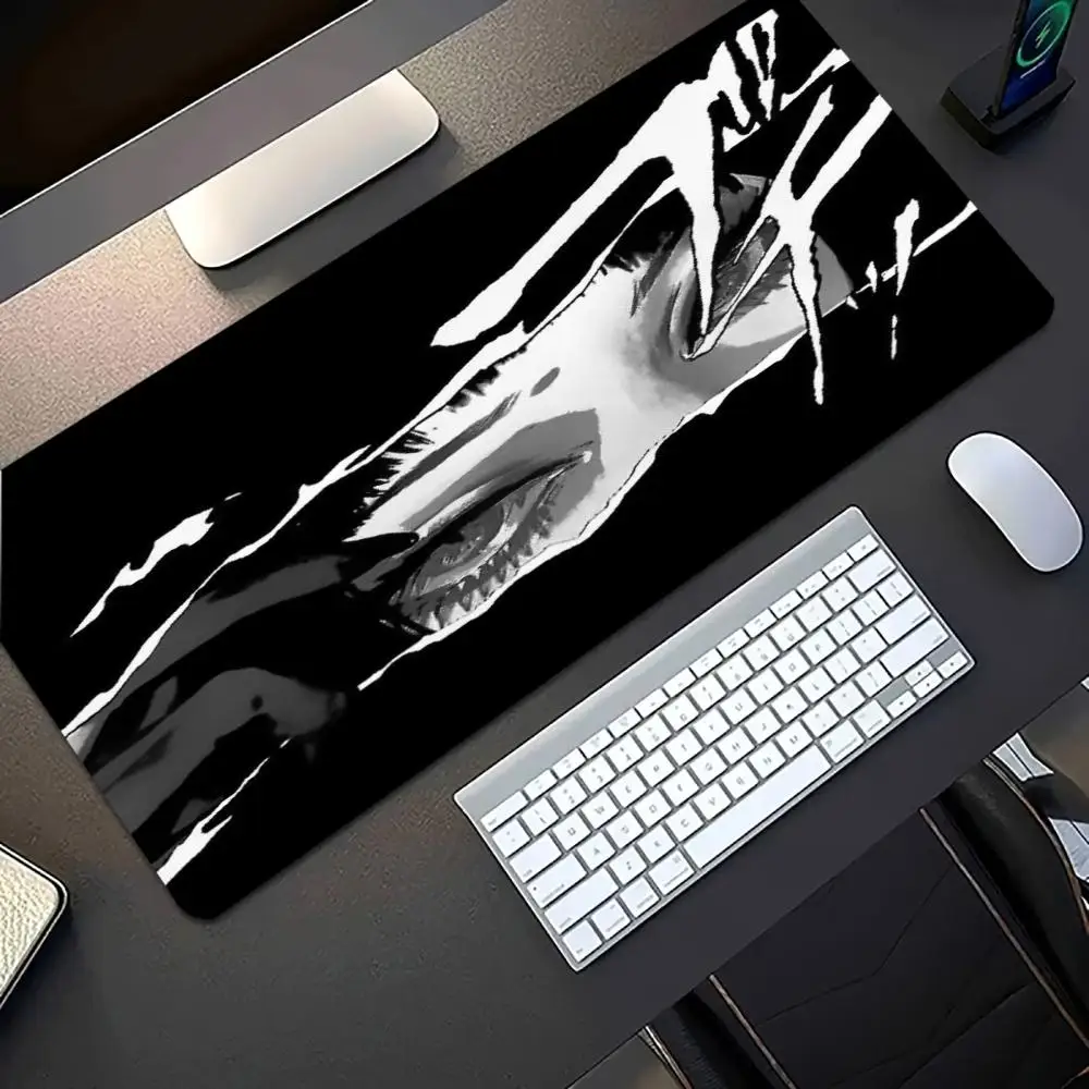 Stylish Black White Anime Portrait Gaming Mouse Pad Anti‑Slip Rubber Desk Mat Stitched Edges For PC Laptop Home Office Decor