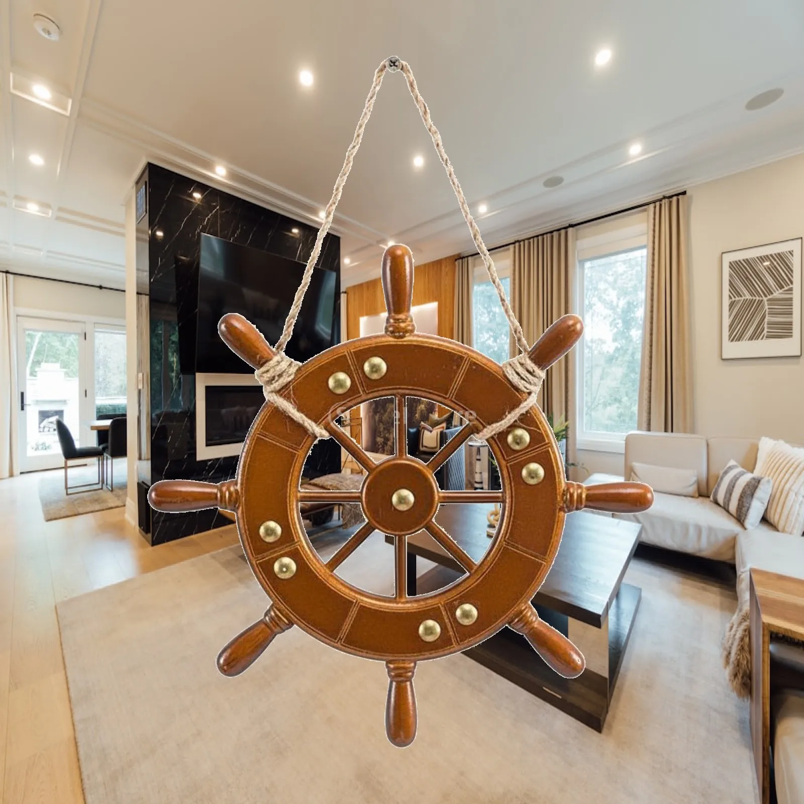 Rustic Mediterranean Bar Steering Wheel Ship Helm Wall Decor Marine Sailor Ornament for Restaurant Tavern Bedroom