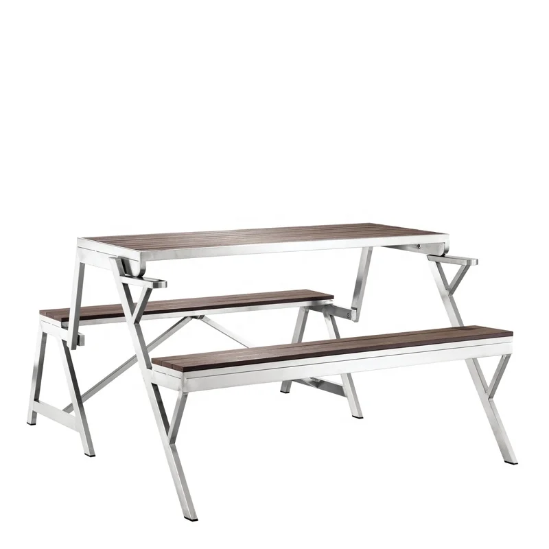 AIROW Modern Outdoor Stainless Steel Folding Table and Chair Set, Multifunctional Patio Furniture