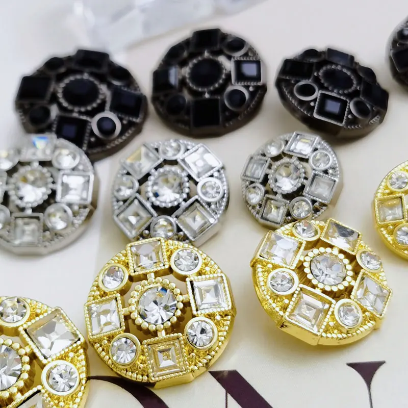 6 stücke 15-23mm Luxus Strass Metall Knöpfe Gold Silber Schwarz Nähen Knöpfe Mantel Jacke Handwerk Nähen Liefert zubehör Neue – Detail 6