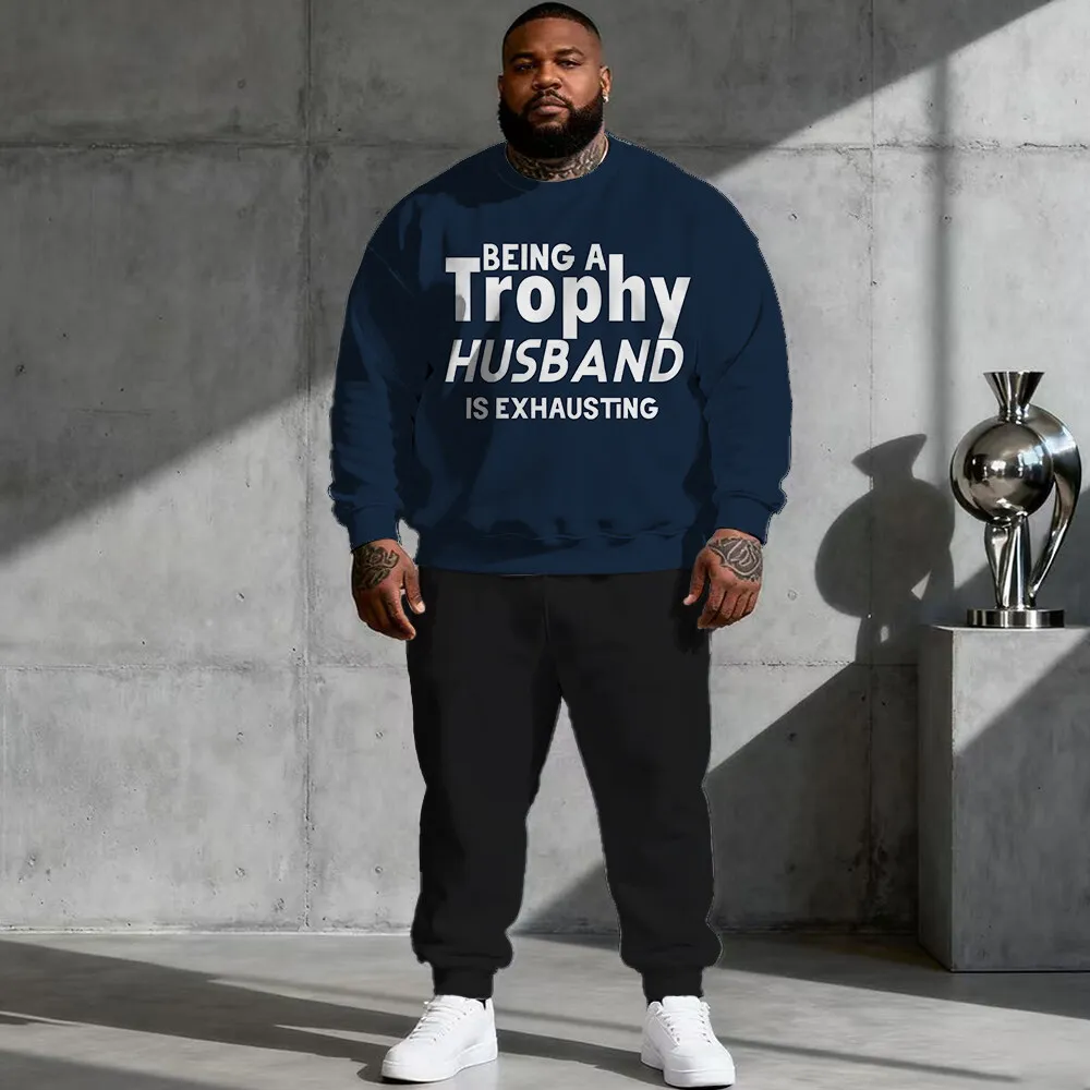 

Комплект мужской толстовки с капюшоном больших размеров S-9xl (2 предмета): текстовый элемент — теплые дышащие принты фразы, идеально подходят для BigT