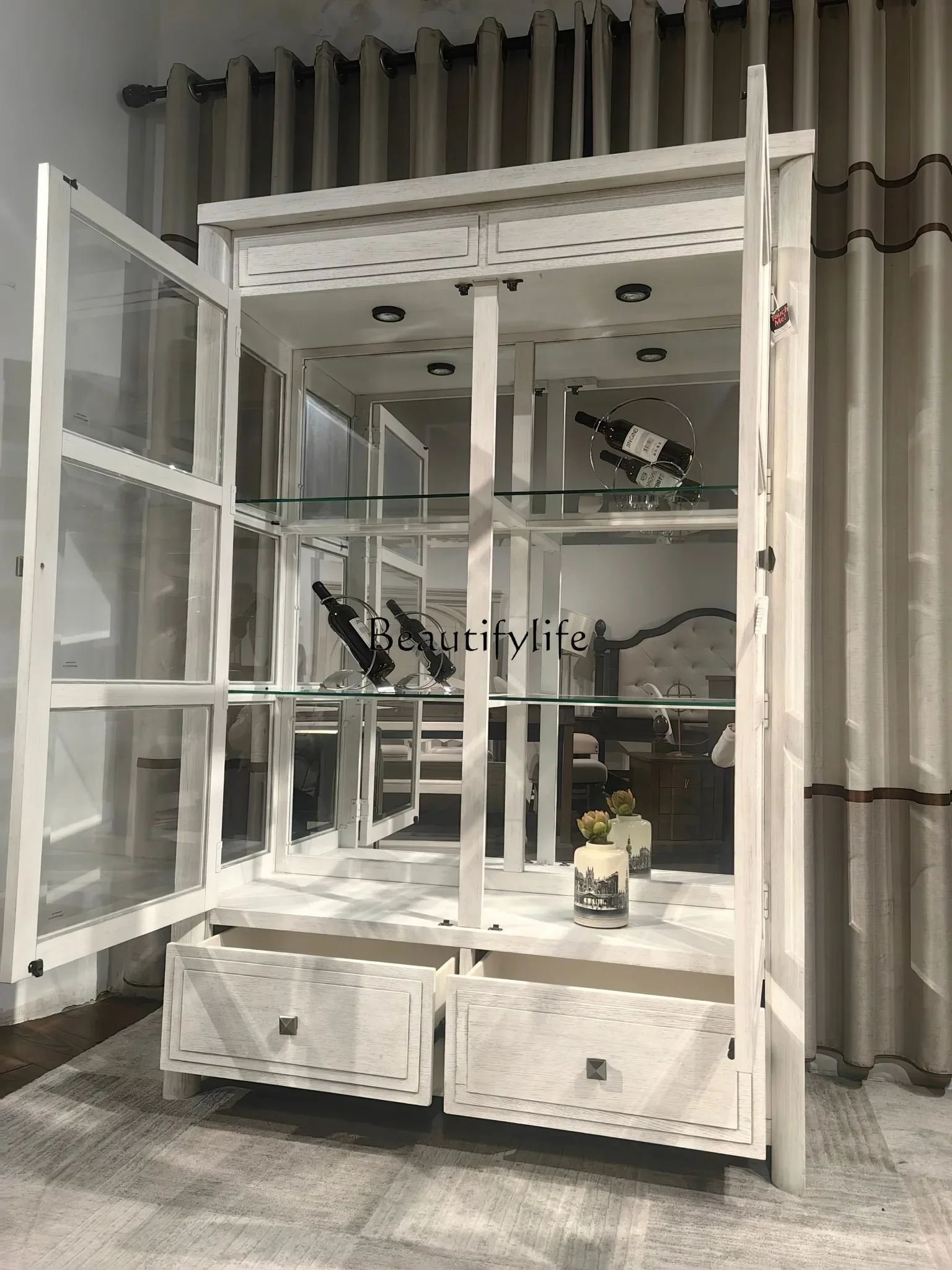 3 خزانة عرض أمريكية خزانة مشروبات (638-892) أمريكا الشمالية بلوط أبيض + خشب مطاطي