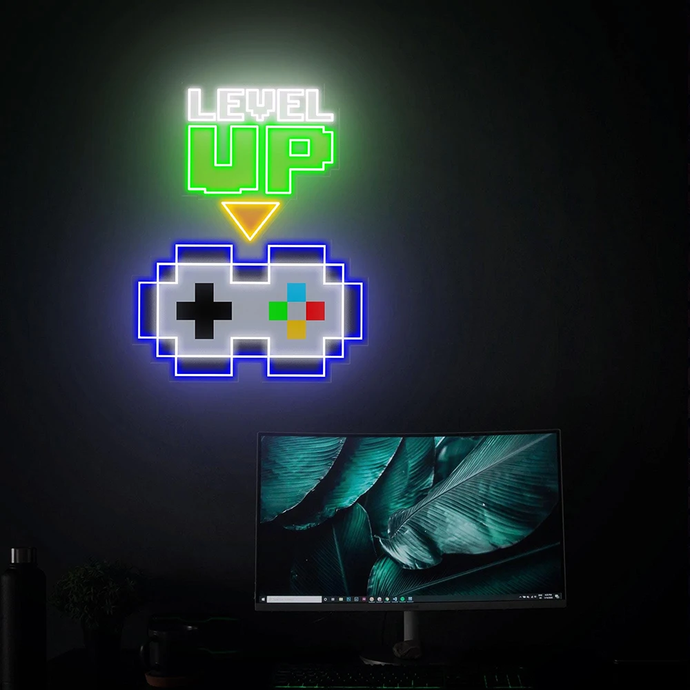 Level Up UV Printed Neon Sign Custom Game Zone Neon Sign Gaming Room Kids Room Decor LED Neon Light Wall Art Decor Gamer Gifts