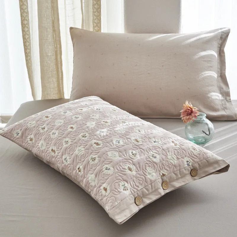 Korean Style Thickened Quilted Cotton Pillowcase Double-Sided Skin-Friendly  Pillow Cases with Button Lock Printed 48X74CM
