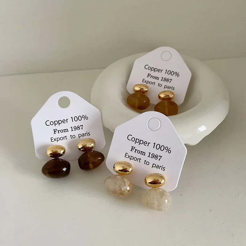 Resin Bean Earrings French Vintage Minimalist Dainty Organic Texture Jewelry for Women