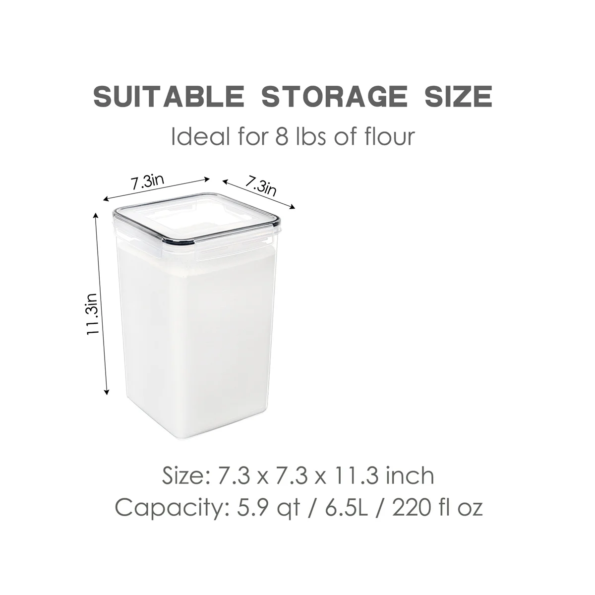 밀가루 및 설탕 용기, 밀폐 주방 및 식료품 저장실, 검은색 대량 식품 보관, 각 6.5 리터