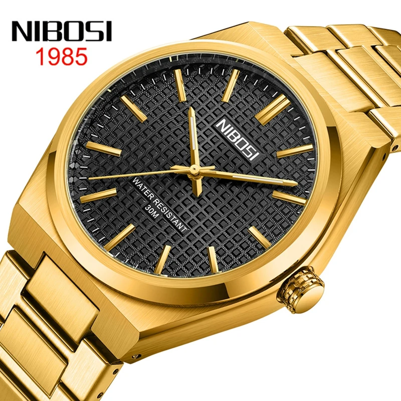 

Man Brand Luxury Watch Gold Black Top Brand NIBOSI Watches Stainless Steel Quartz Wristwatch Auto Date Clock Male Relogio