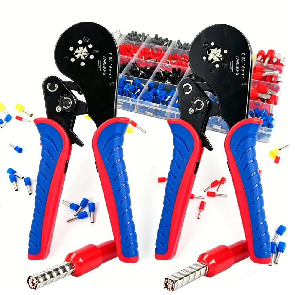 Ferrule Crimper Wire Crimping Tool 0.08-16mm²/0.25-6.0mm² Hexagonal Crimping Tool with Adjustable Ratchet Ferrule Crimping Plier