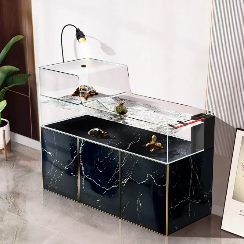 Yjq turtle tank with sunscreen ultra-white bottom filter circulation water-free stream household large feeding tank