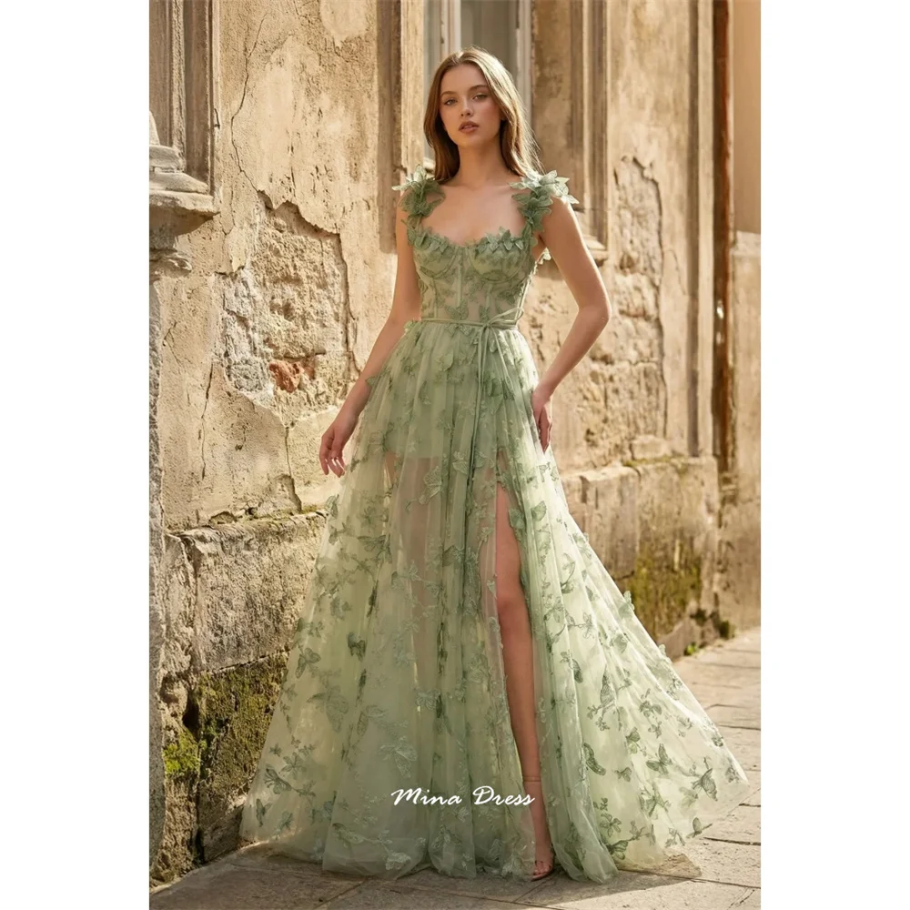 

Вечернее платье Mina с 3D-цветами, прозрачное, роскошное, без рукавов, с открытой спиной, для особых случаев