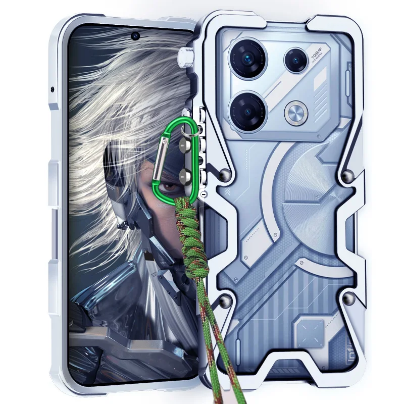 

Zimon Luxury Zimon Armor Metal Aluminum Phone Bumper For Infinix GT 30 20 10 Pro Cover Mechanical Purely Handmade Skull Case