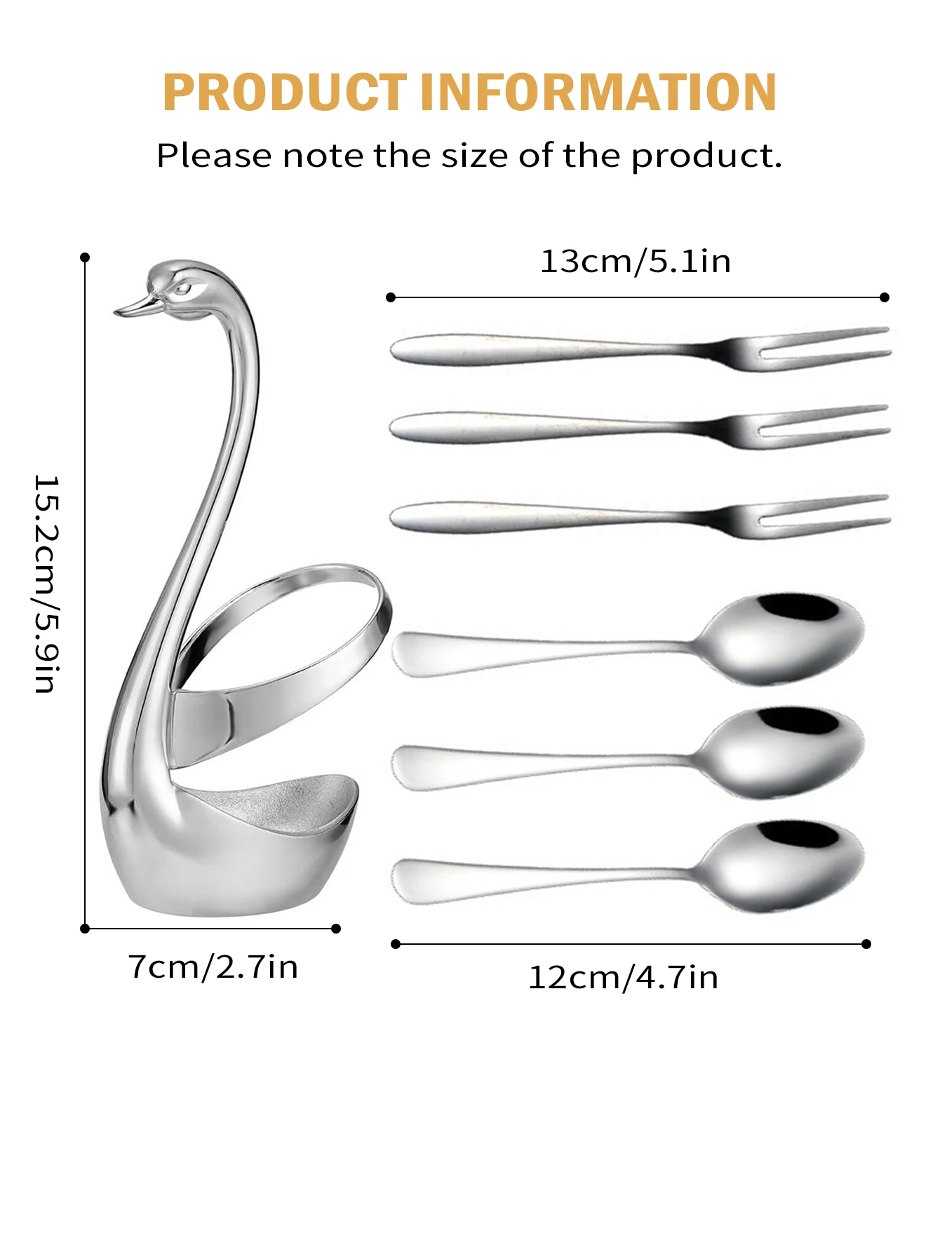 Leeseph Decorative Gold Swan Base Holder with Tableware Set Food Grade Stainless Steel Dining Wedding Table Decorative