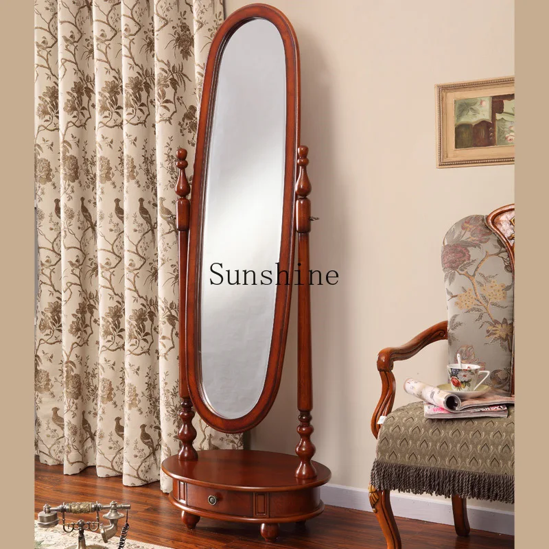 European and American solid wood full body women's bedroom floor-to-ceiling retro dressing multi-functional makeup mirror