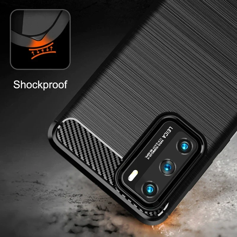 For Huawei P40 Shockproof Cover Soft TPU Silicone Carbon Fiber Brushed Case For HUAWEI P30 P40 Pro Covers
