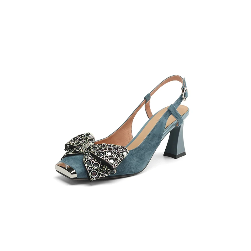 Handmade Genuine Leather Bowknot Women Pumps Sexy Square Toe Strange High Heels Party Prom Shoes heels sandals