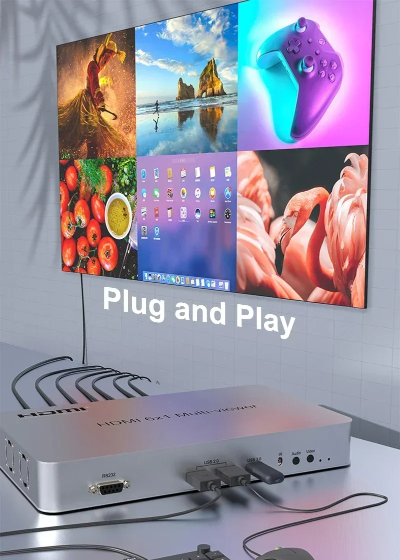 4K 60hz 1080p 6x1 HDMI Multiviewer 2 3 4 5 6 متعدد الشاشات الفاصل 4x1 رباعية متعددة المشاهد سلس التبديل USB للوحة مفاتيح الماوس