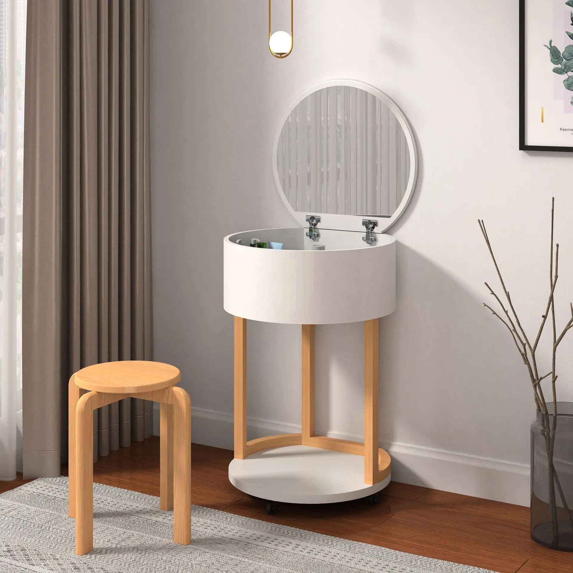 #2025 new Nordic solid wood dressing table removable round dressing table small apartment simple bedroom dressing table