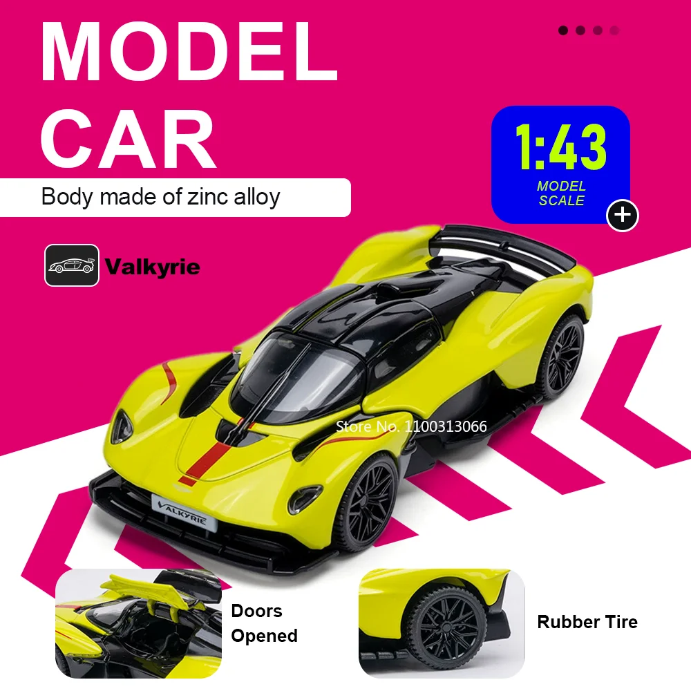 

1:43 Valkyrie V12 Sports Car Diecast Alloy Model Toy Doors Opened Rubber Tire Metal Body Vehice Birthday Gift for Car Enthusiast