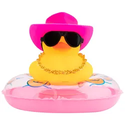 Car Rubber Duck Car Duck Decoration Dashboard Car Ornament for Car Dashboard Decoration Accessories with Mini Flower Hat Swim Ri