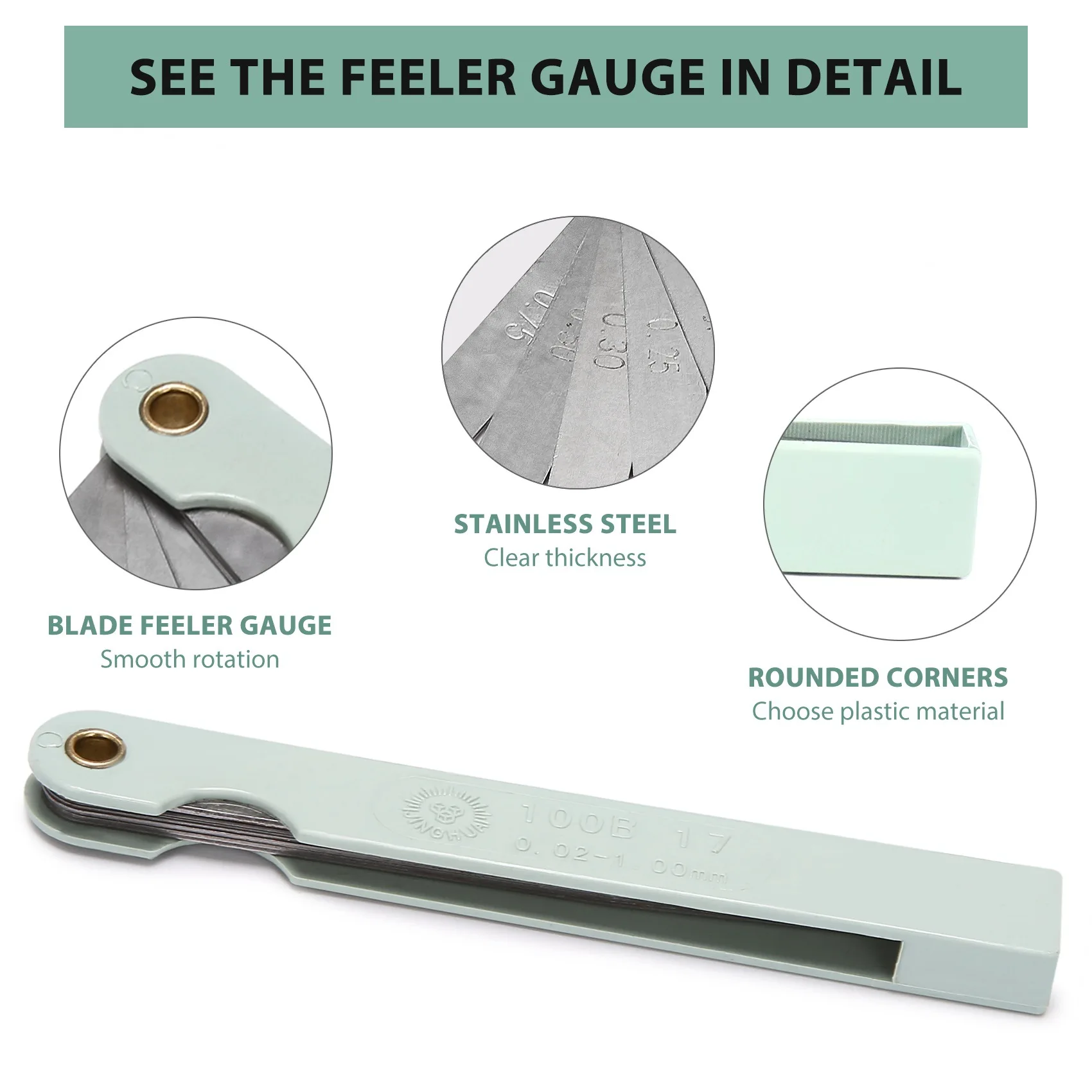 【2026 TOP Global】(R) Silver Tone Metal Metric Thickness Feeler Gauge Blades 0.02-1mm Tool