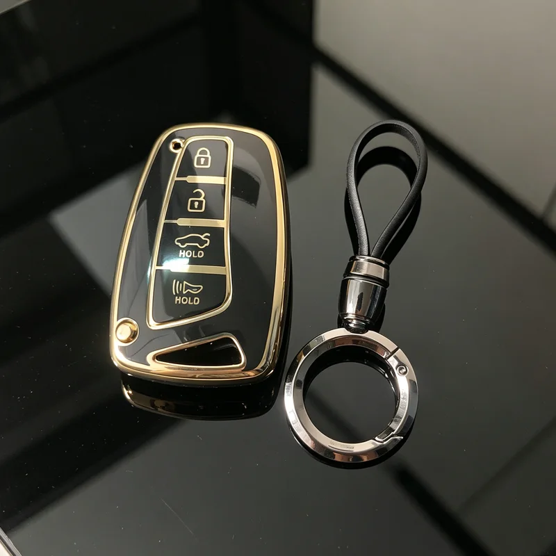Gold Edged TPU for Hyundai Grandeur Sedan Santa Fe Grand SantaFe IX45 EQUUS Azera Genesis G80 Car Key Case 4 Button Key Cover