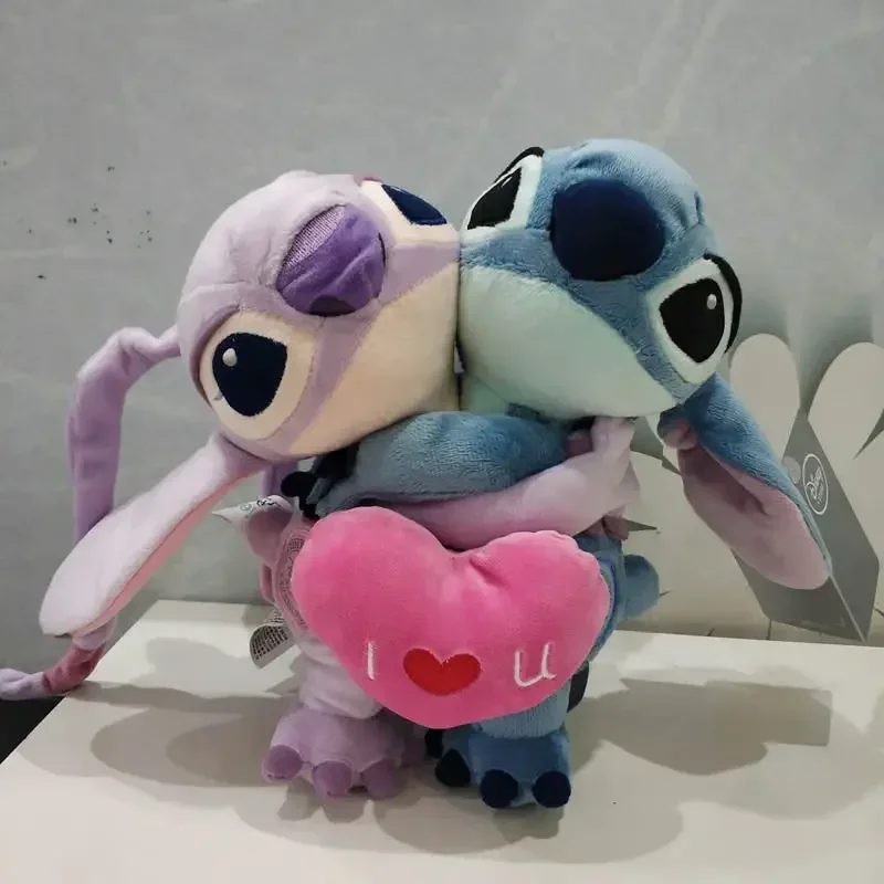 

20cm Stuffed Soft Doll Pillow for Couple Disney Lilo&Stitch Plush Toys Holding Love Stitch Angel Girlfriend Brithday Gifts
