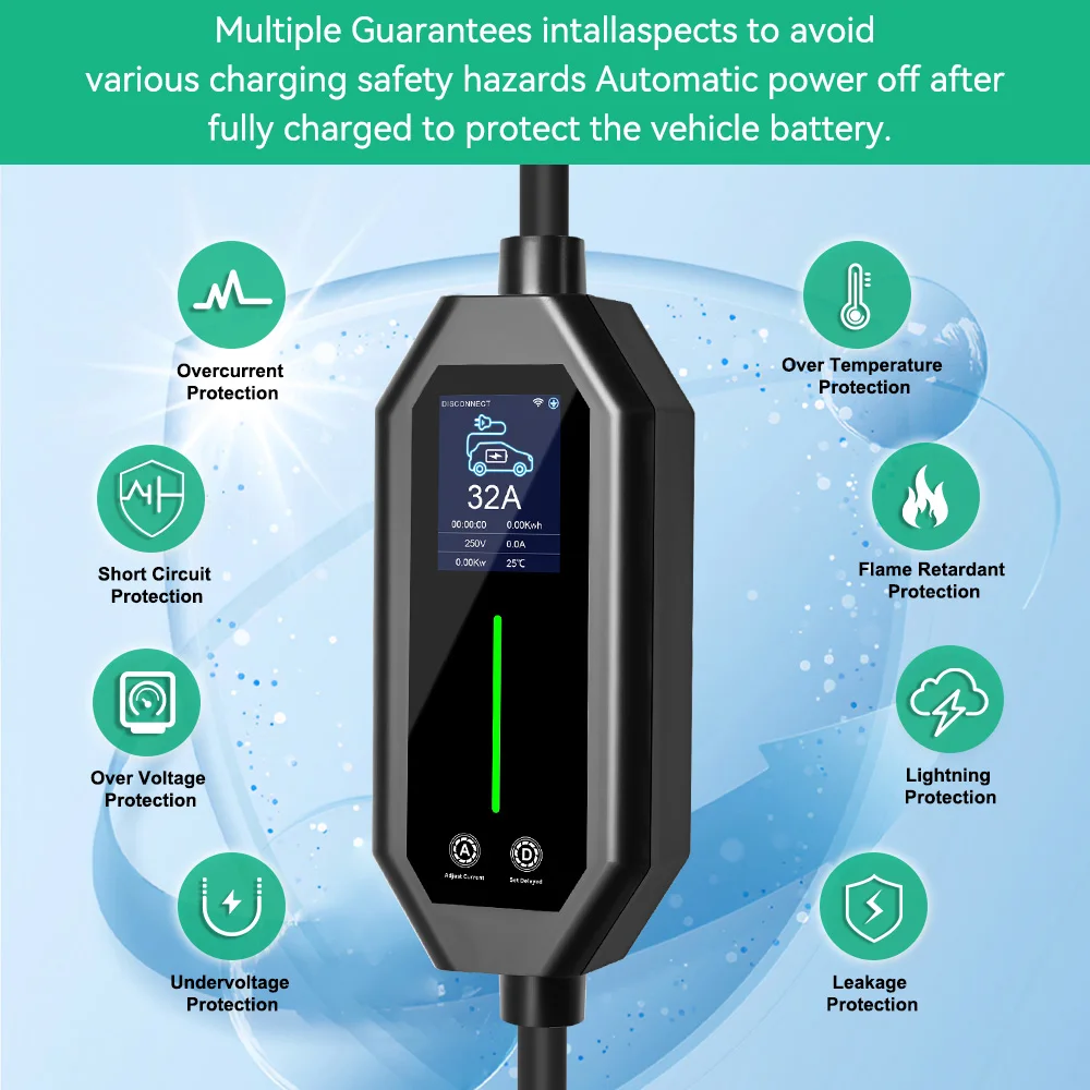 JDMEX GBT Electric Vehicle Charger 7KW EV Portable Charger EVSE Wallbox Charger 32A 1Phase Fast Charging APP Control 5M Cable