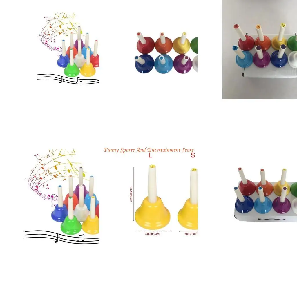 

C4DE 8 Note Handbells Set Colorful Hand Bells Percussion Instrument Musical Teaching Toy Gift for Toddler, Kid, Adults