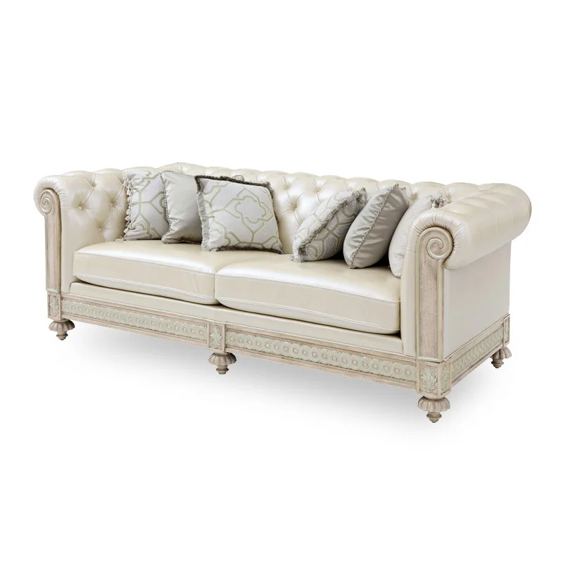 French neoclassical light-colored leather art 123 combination sofa European living room sofa coffee table combination furniture
