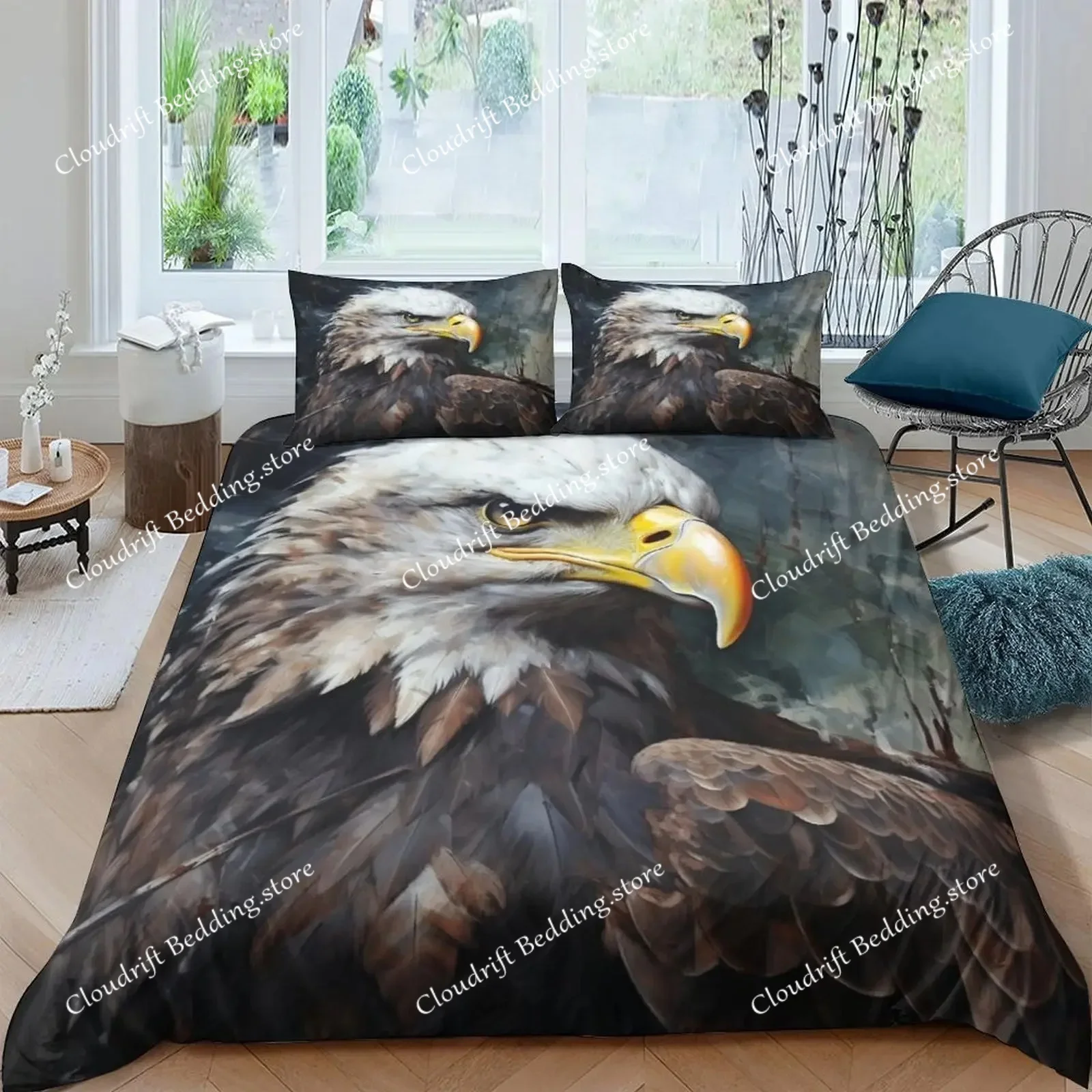 

Eagle Duvet Cover Set Queen Size for Adults Animals Pattern Bedding Set Stylish Decorative Bird Comforter Cover